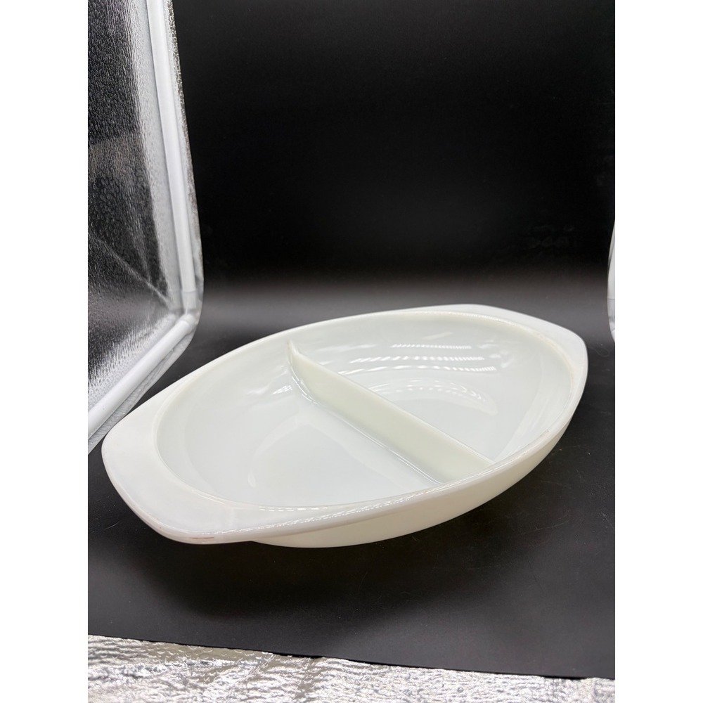 Vintage Pyrex Divided Serving Bowl Milk Glass